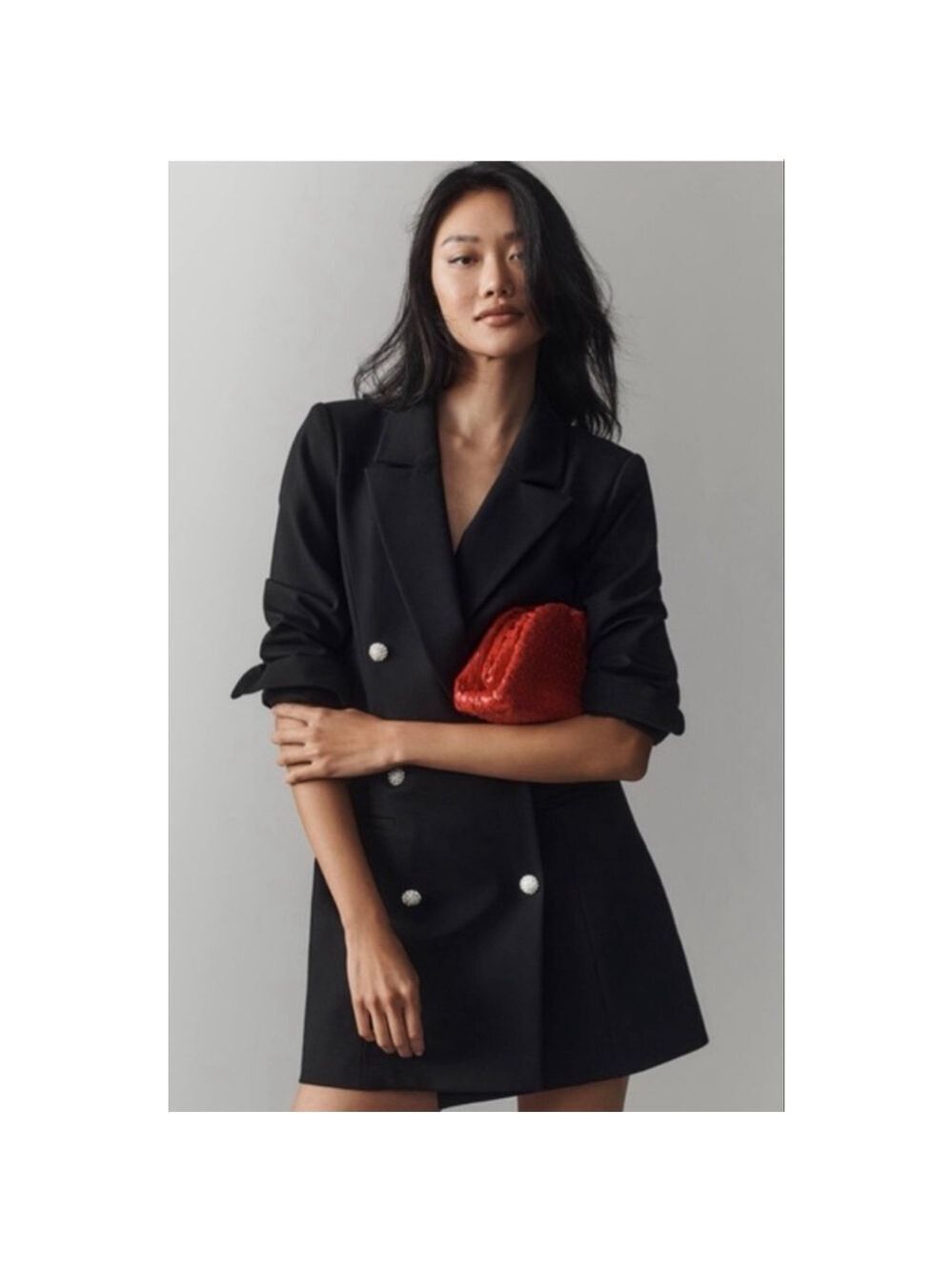 Women's GOOD AMERICAN Black Double-Breasted Ponte Mini Blazer Dress M